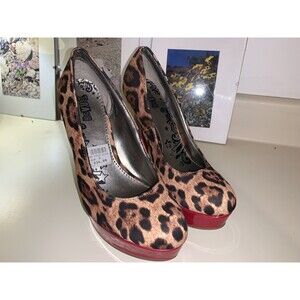 Brash Brown/Black/Tan Leopard/Animal Print Cheetah Red Platforms/Heels SZ 8 EUC